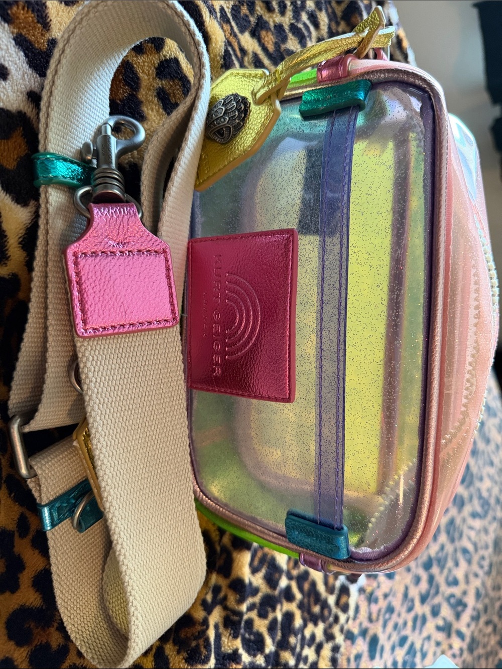 Kurt Geiger Holographic Clear Crossbody Bag with Pink Patch - Picture 2 of 4